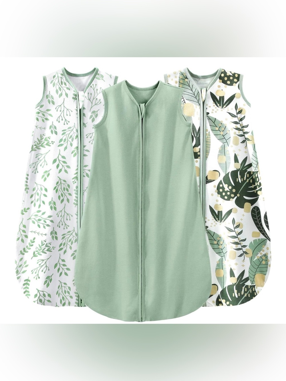 Yoofoos 3-Pack Baby Sleep Sacks in Sage Green and Leaf Prints
